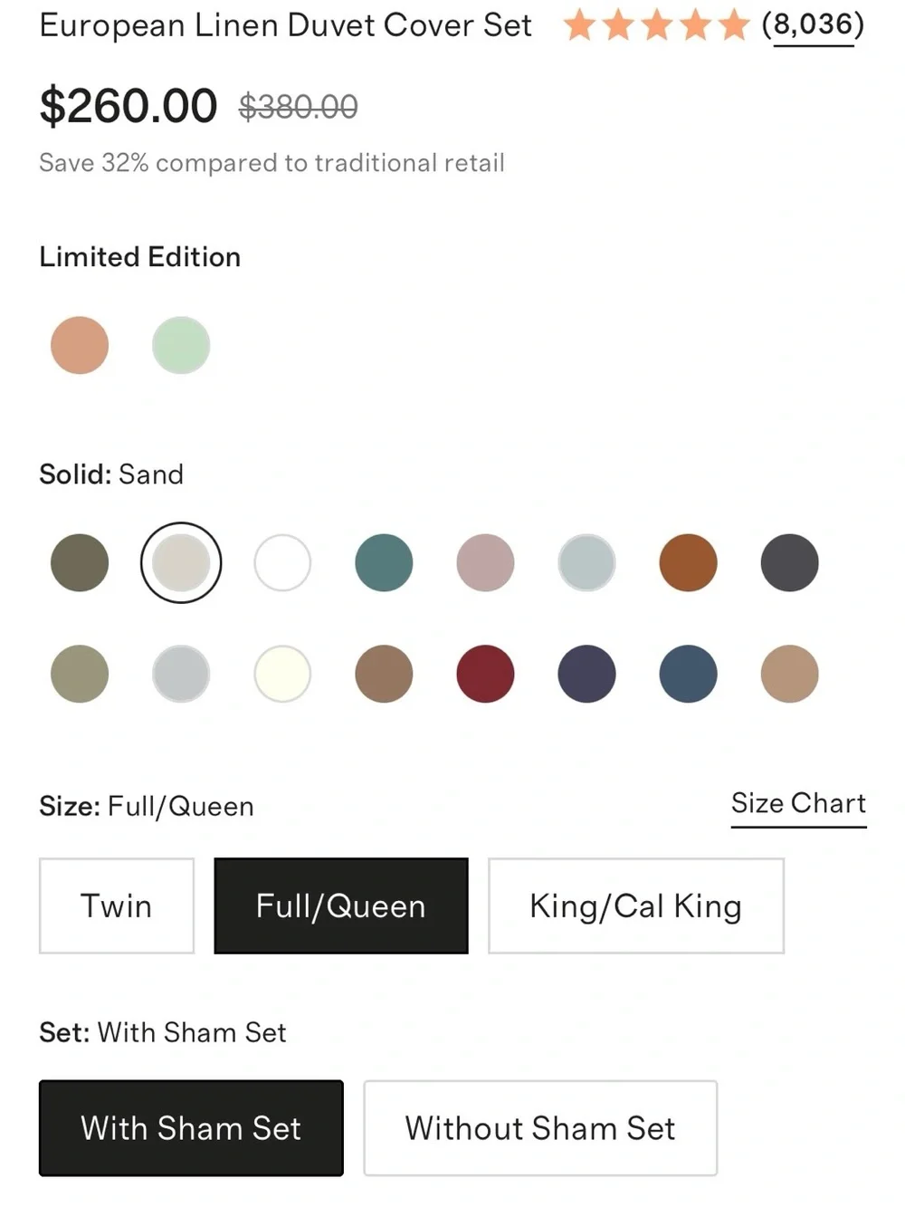 Quince European Linen Duvet Cover Set w/ Shams Full/Queen Sand NWOT MSRP $260